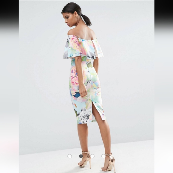 ASOS Candy Floral Double Ruffle Bandeau Midi Dress - Sz 12 - Picture 2 of 7